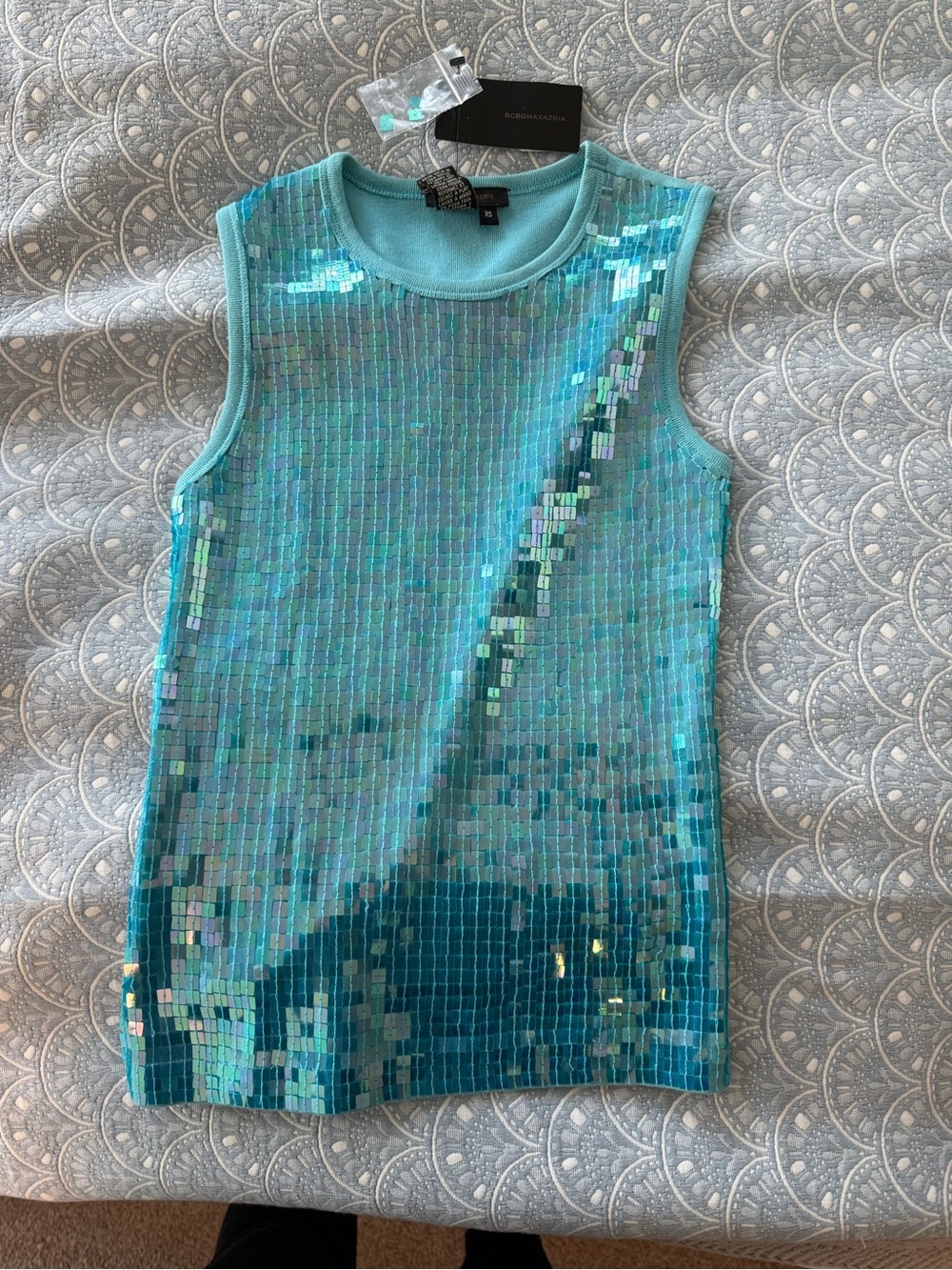 BCBGMaxAzria Aqua Sequin Tank Top